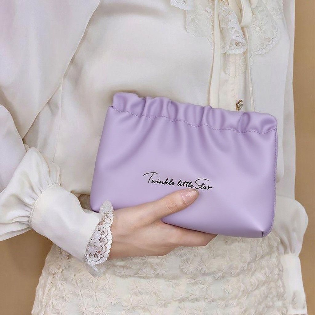 Cosmetic bag makeup storage bag lipstick clip storage bag portable portable soft silky leather simplicity small bag