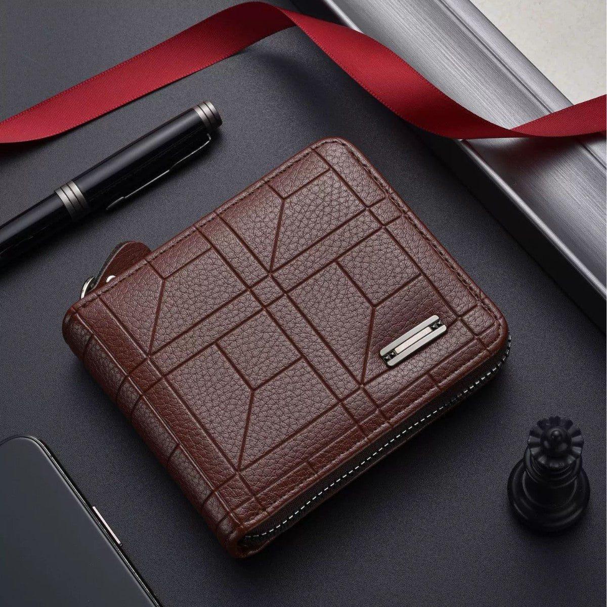 2026 New Men's Compact Zipper Wallet with Multiple Card Slots and Soft PU Leather Design for Daily Use