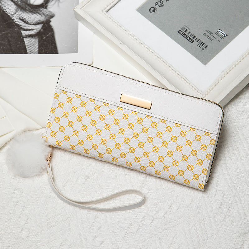 Stylish Long Zipper Wallet with Pom-Pom Charm and Multiple Card Slots for Women