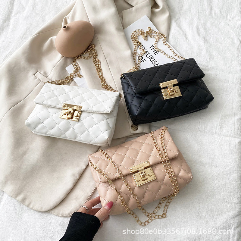 Square Buckle Embroidered Bag Women's New Fashion Rhombus Pu Fashion Crossbody Shoulder Bag