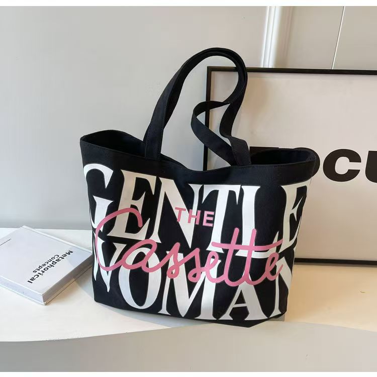 Large Capacity Letter Tote Bag for Women 2025 New Style Casual Canvas Shoulder Bag with Print Design Perfect for Daily Commute and School