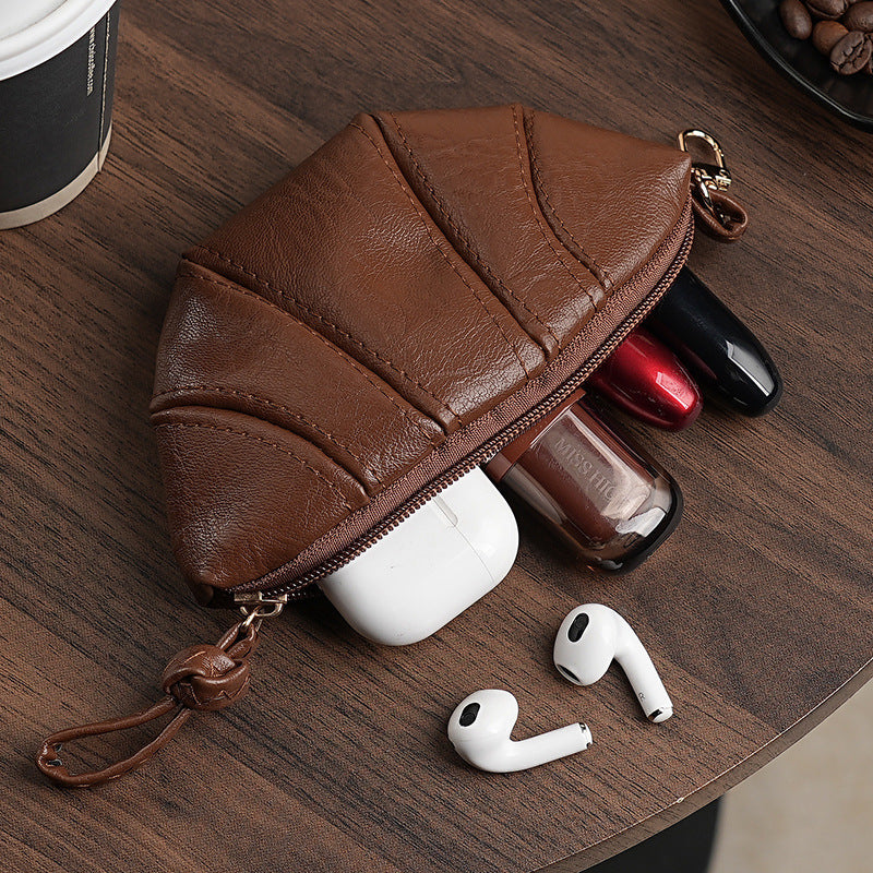 Retro Style PU Leather Women's Mini Messenger Bag Zipper Design Storage Headset Change and Key Everyday Joker Fashion Pouch