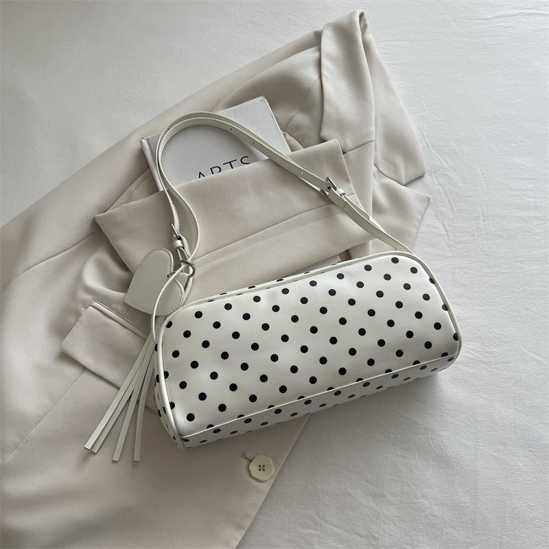 Retro Dots Women's Shoulder Bag New Fashion All-Match Heart Tassel Underarm Bag