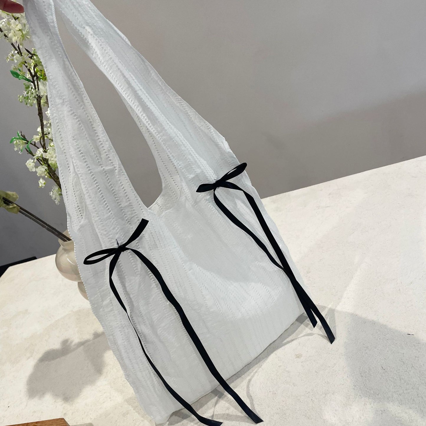 Korean Style Sheer Butterfly Embroidery Tote Bag with Bow Details for Beach Vacation and Daily Use