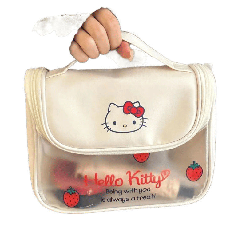 Women's Cosmetic Bag Cute Hello Kitty Washing and Makeup Bag Cosmetic Bag Transparent Design Large Capacity Portable Skin Care Products Buggy Bag