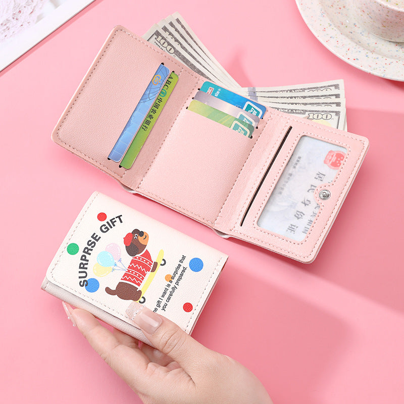 Cute Cartoon Animal Design Triple Fold Wallet for Women with Card Slots and ID Window, Perfect for Daily Use