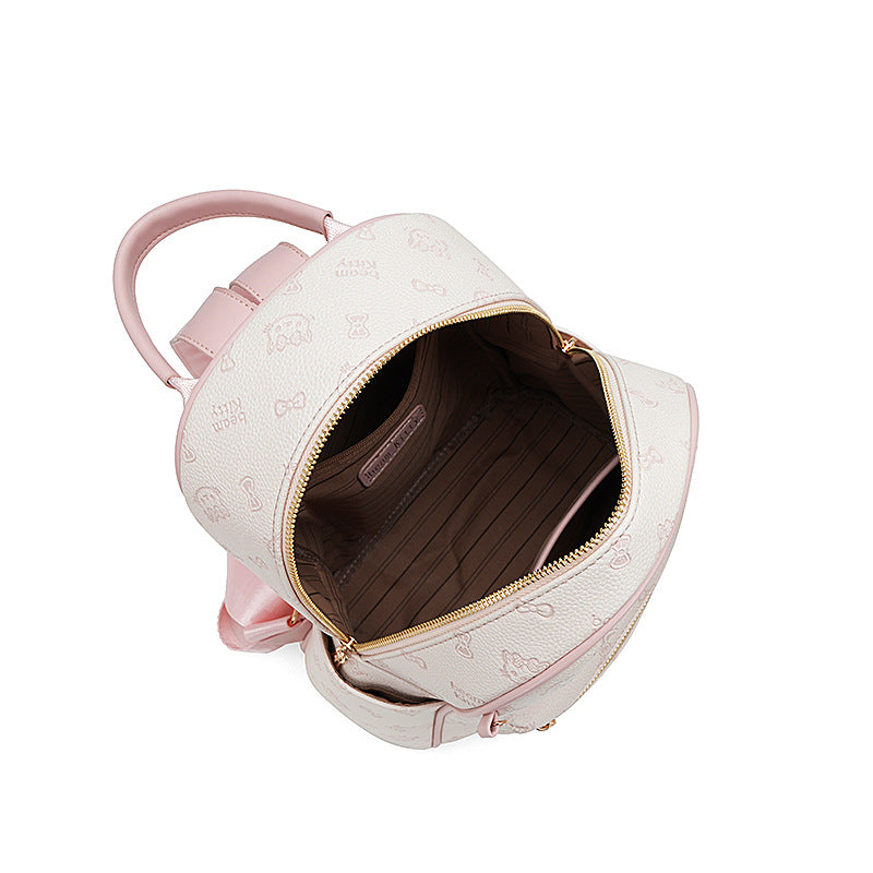 Cute Cartoon Print Backpack with Plush Keychain for Daily Commute and College Students