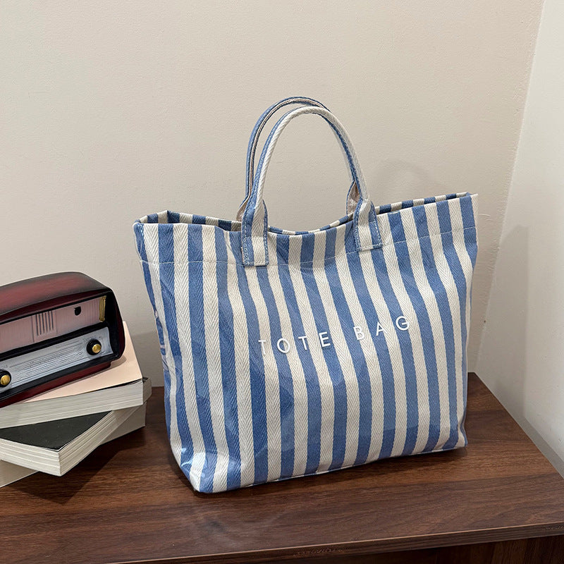 Popular Striped Hand-Carrying Tote Bag Female New Fashion Temperament Transparent Female Personality Large Capacity Trendy Bag