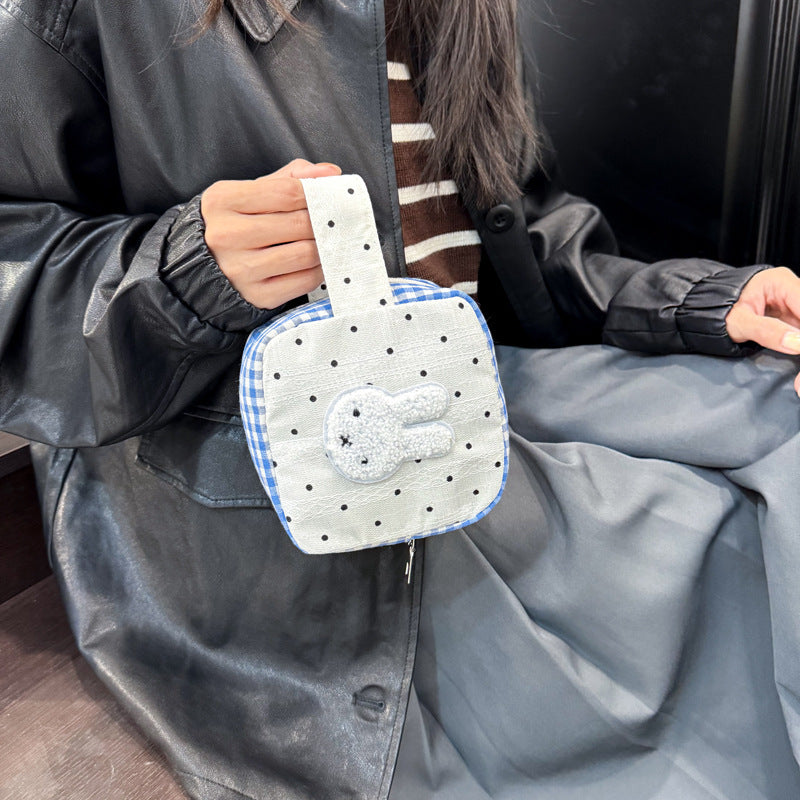 Cute Polka Dot Miffy Rabbit Handbag with Zipper Closure - Stylish Mini Square Bag for Camera and Makeup Storage