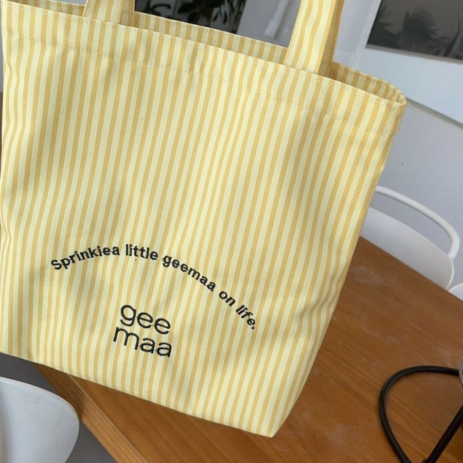 2025 New Striped Canvas Tote Bag with Embroidery Design, Large Capacity Shoulder Bag for Casual Travel and Daily Use