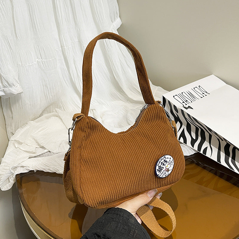 Simple Handbag Women's Cute Solid Color New Corduroy Crossbody Shoulder Commuter Fashion Bag