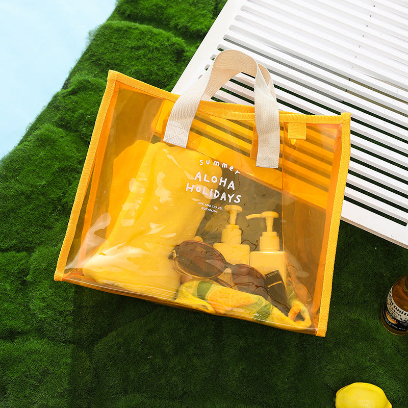 Transparent PVC Beach Tote Bag for Swimming and Travel - Waterproof, Fashionable, Multi-Functional Storage Bag with Summer Design