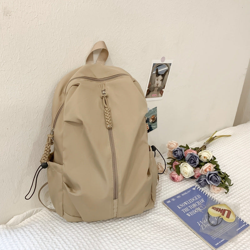 Backpack Men's High-Grade Large Capacity Simple Schoolbag Women's College Student Trip Backpack Solid Color