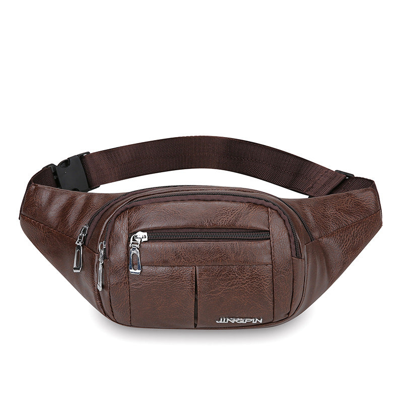 Chest Bag Men's Multi-Compartment Outdoor Sports Hard-Wearing Crossbody Bag Pu Waterproof Waist Bag