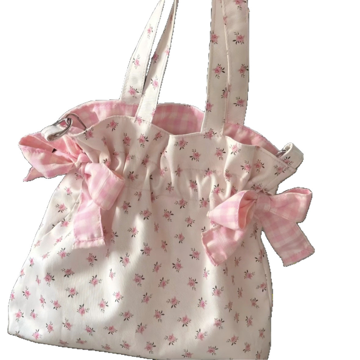Floral Print Tote Bag with Bow Detail - Versatile Shoulder Handbag for Daily Use and Travel