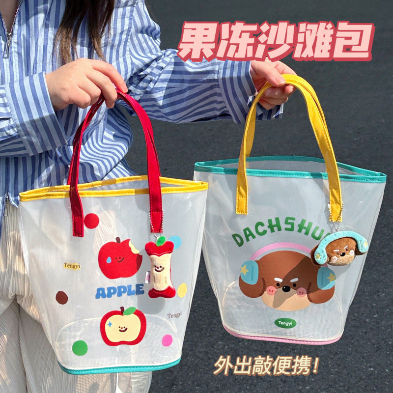 Simple Fashion Jelly Beach Bag Cartoon Tote Cute Transparent Waterproof Travel Tote Shoulder Bag