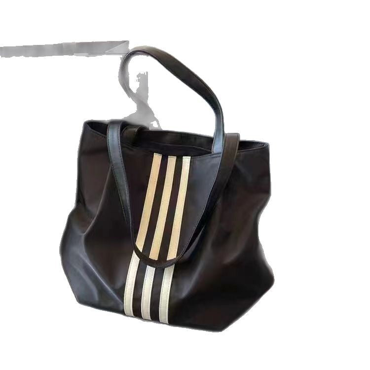 New Simple Striped Shoulder Bag Women's Fashion Large Capacity Totes Student Class Messenger Bag