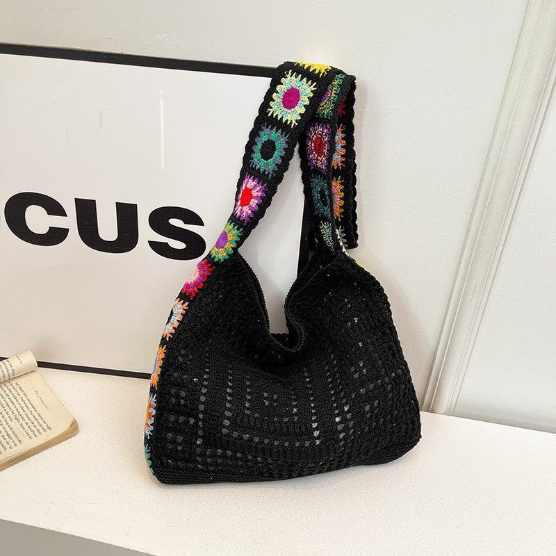 Large Capacity Commuter High-Grade Flower Tote Bag for Women New Spring and Summer Hollow out Knitted Bag Shoulder Woven Bag