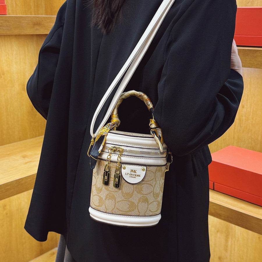 Jing Retro Bucket Bag New Presbyopic Printed Handbag Women's Fashion Shoulder Messenger Bag
