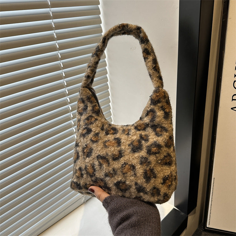 Korean Style New Fashion Trendy Niche Leopard Print Design Single Shoulder Underarm Bag Lightweight Tote Hand Bag for Women