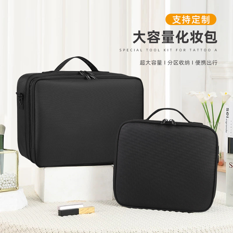 Large Capacity Portable Cosmetic Makeup Case with Multiple Layers and Brush Organizer for Travel and Home Use