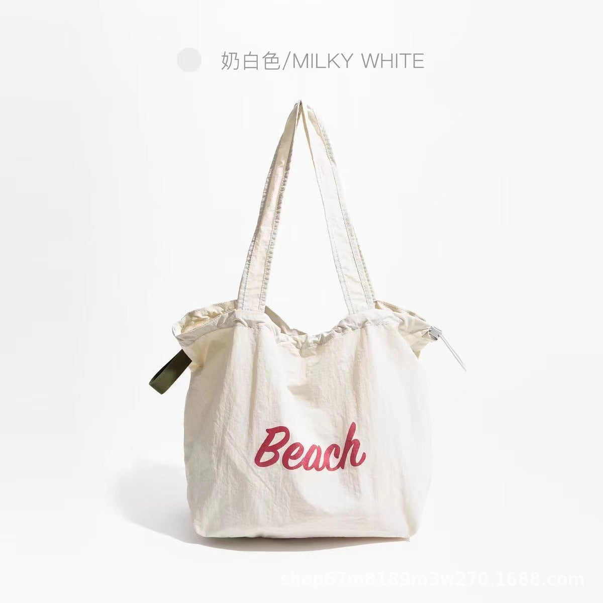 2025 Spring New Fashion Large Capacity Shoulder Tote Bag for Women, Simple Commute Student Style with Beach Print and Drawstring Design