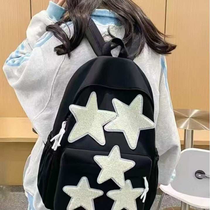 2026 New Ins Style Star Backpack for Students, Lightweight Large Capacity Casual Travel Dual Shoulder Bag with Expandable Design