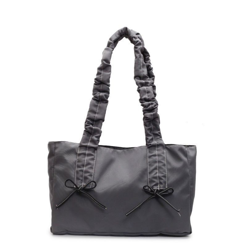 Chic Ruched Tote Bag with Bow Detailing - Large Capacity Crossbody Shoulder Bag for Daily Use
