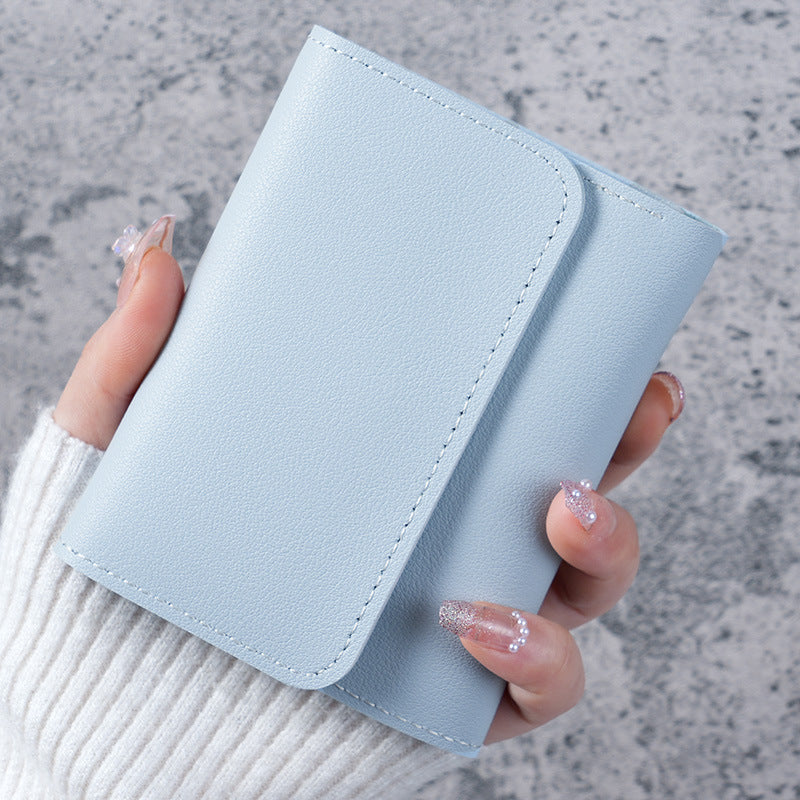 Minimalist Slim Women's Wallet with Card Holder and Coin Pocket, Three-Fold PU Leather Design for Daily Use