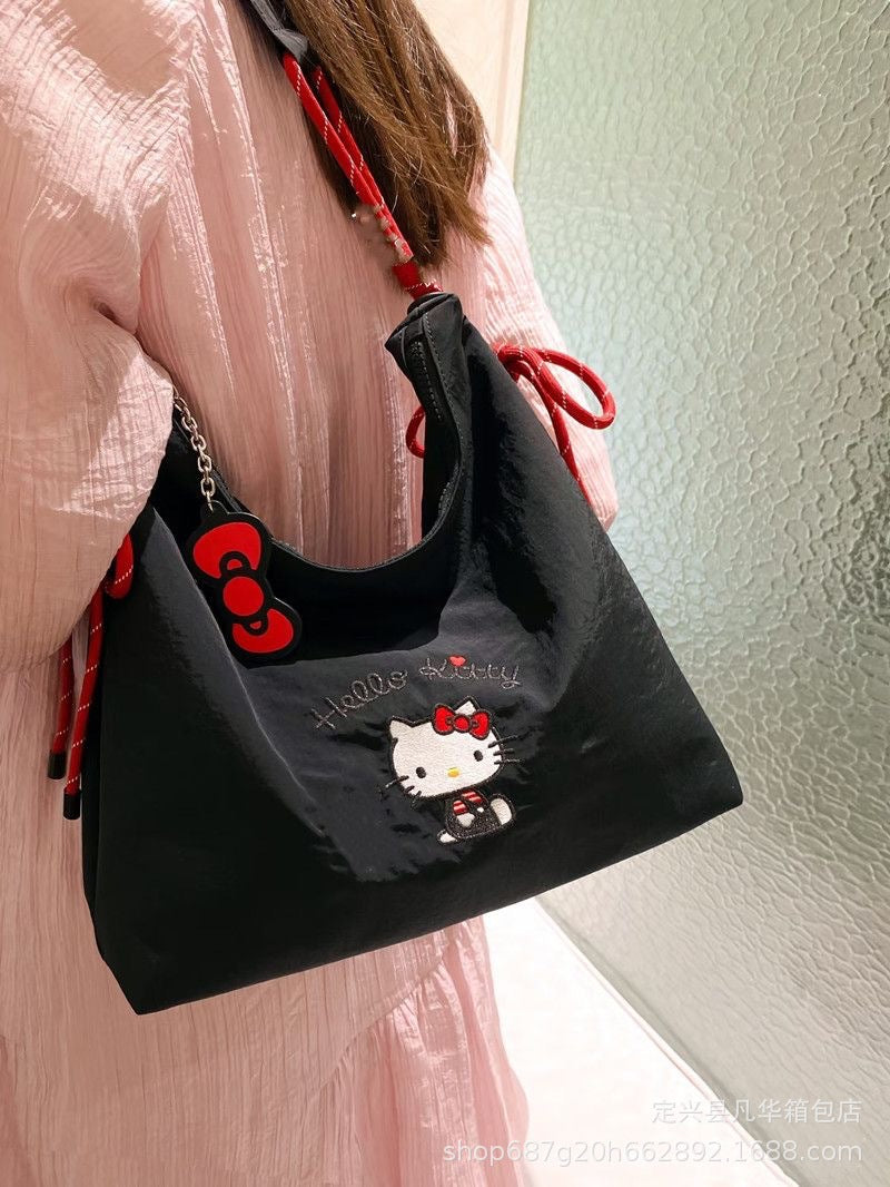 Hello Kitty Canvas Tote Bag 2025 New Summer Cute Embroidery Large Capacity Daily Commute Shoulder Bag