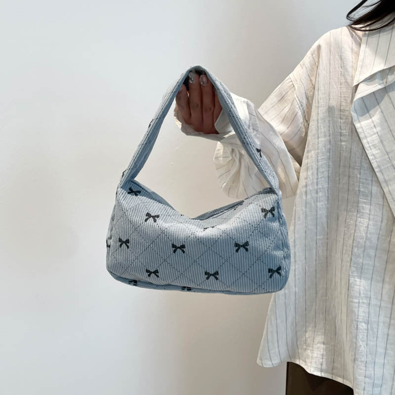 Corduroy Fashion Printed Shoulder Bag for Women 2025 New Autumn Crossbody Bag Simple Trendy Single Shoulder Bag
