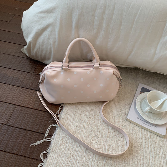 Chic Polka Dot Boston Bag for Women - Trendy Crossbody Handbag with Zipper Closure and Adjustable Strap