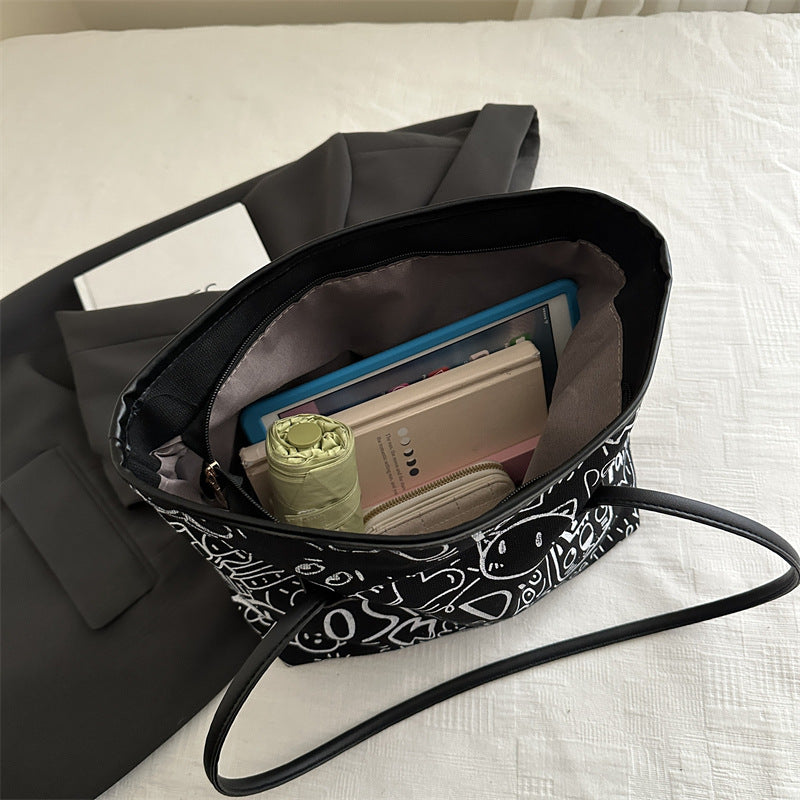 Graffiti Canvas Bag Women's New Casual Shoulder Bag Versatile Large Capacity Commuter Tote
