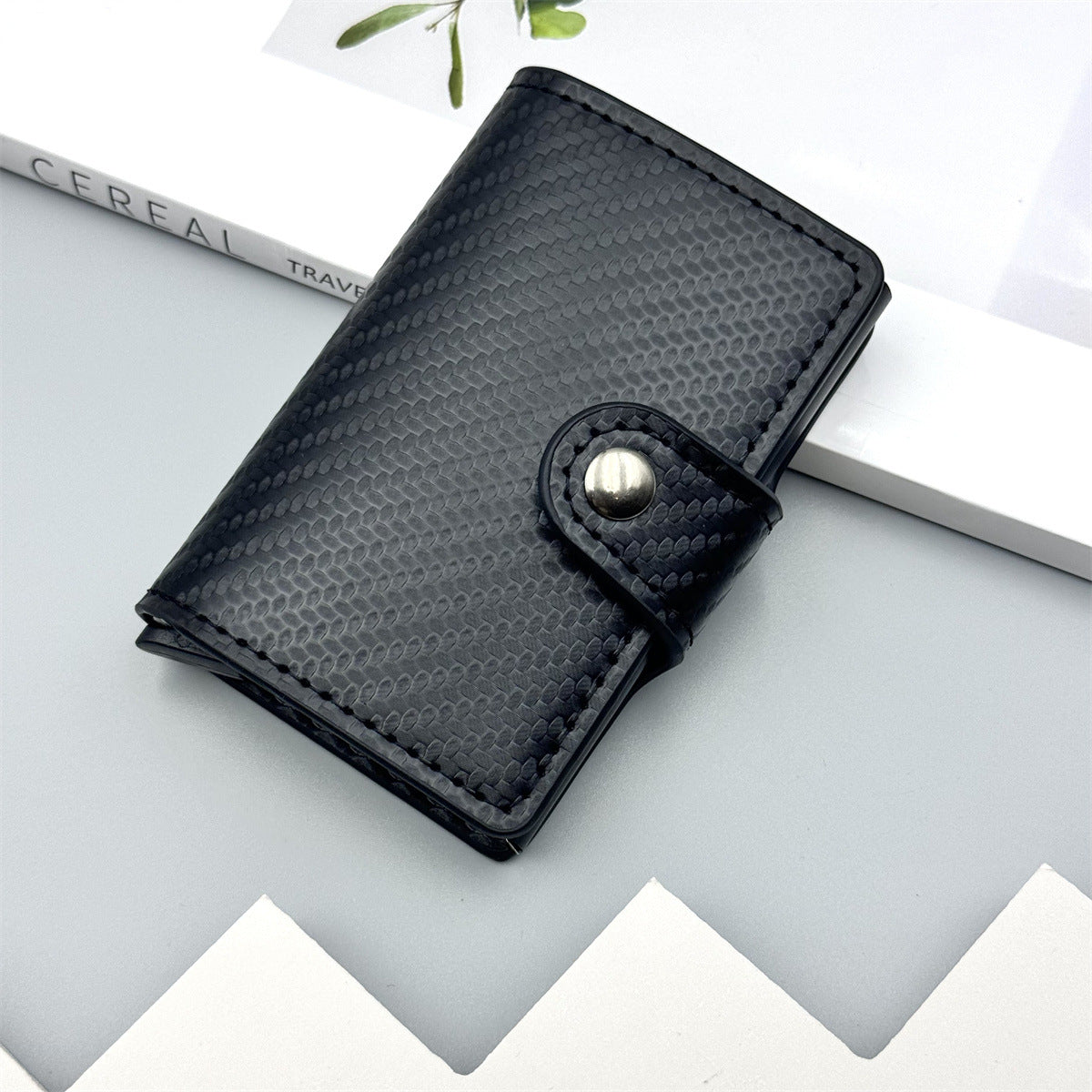 RFID Blocking Card Holder with Automatic Pop-Out Design, Large Capacity, Anti-Magnetic, Stylish Stitching & Snap Closure for Daily Use