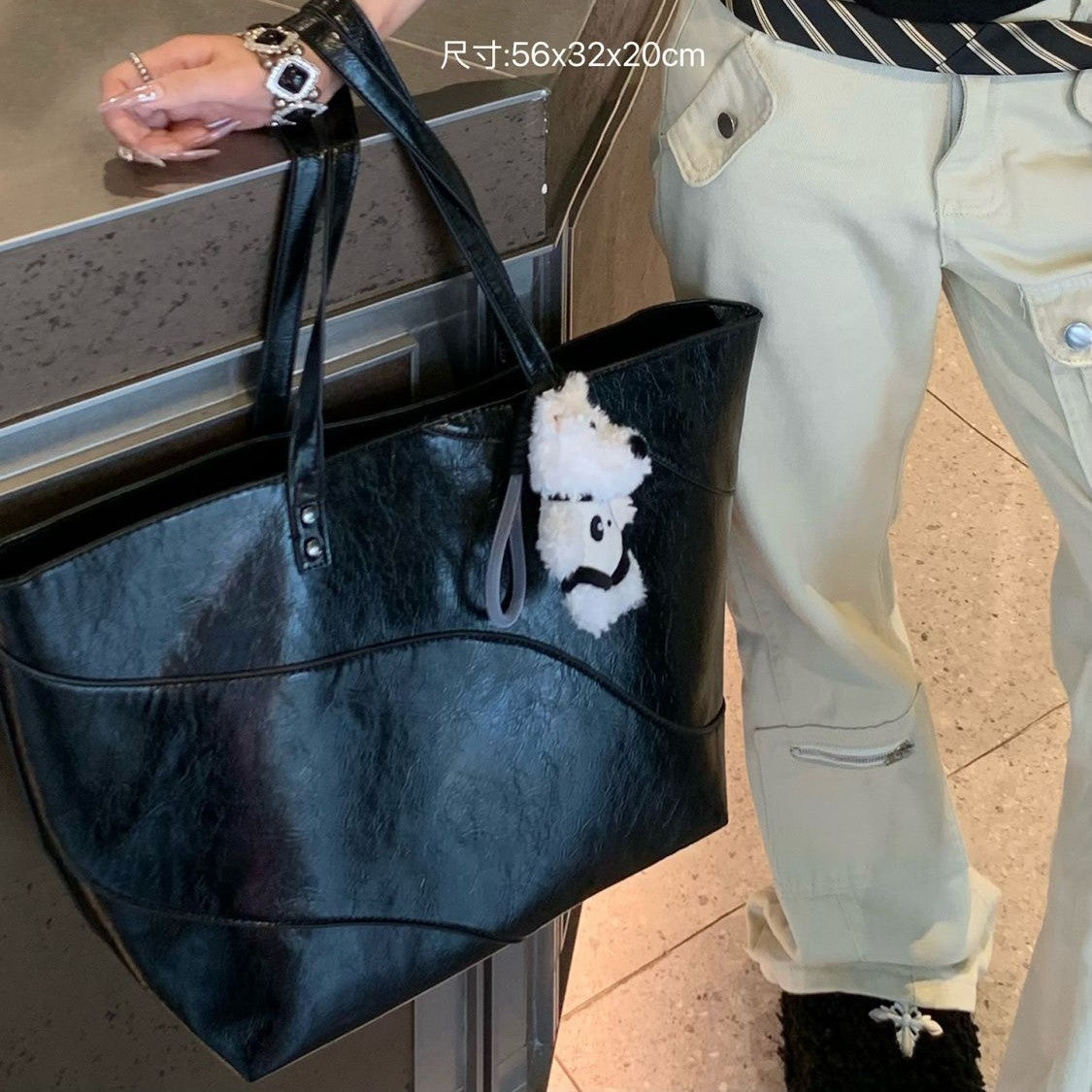 Korean Style Crack Texture Tote Bag Magnetic Suction Opening and Closing Large Capacity Commuter's All-Matching Shoulder Bag