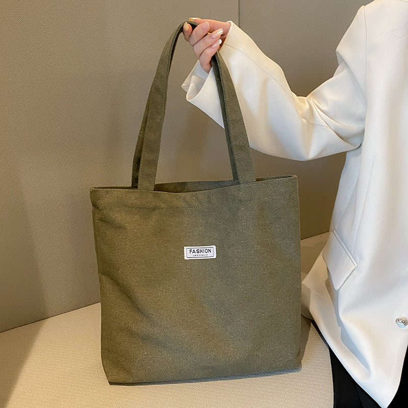 Stylish Oversized Tote Bag for Women, Thick Washed Canvas with Fashion Logo Patch, Perfect for Daily Commute and Shopping