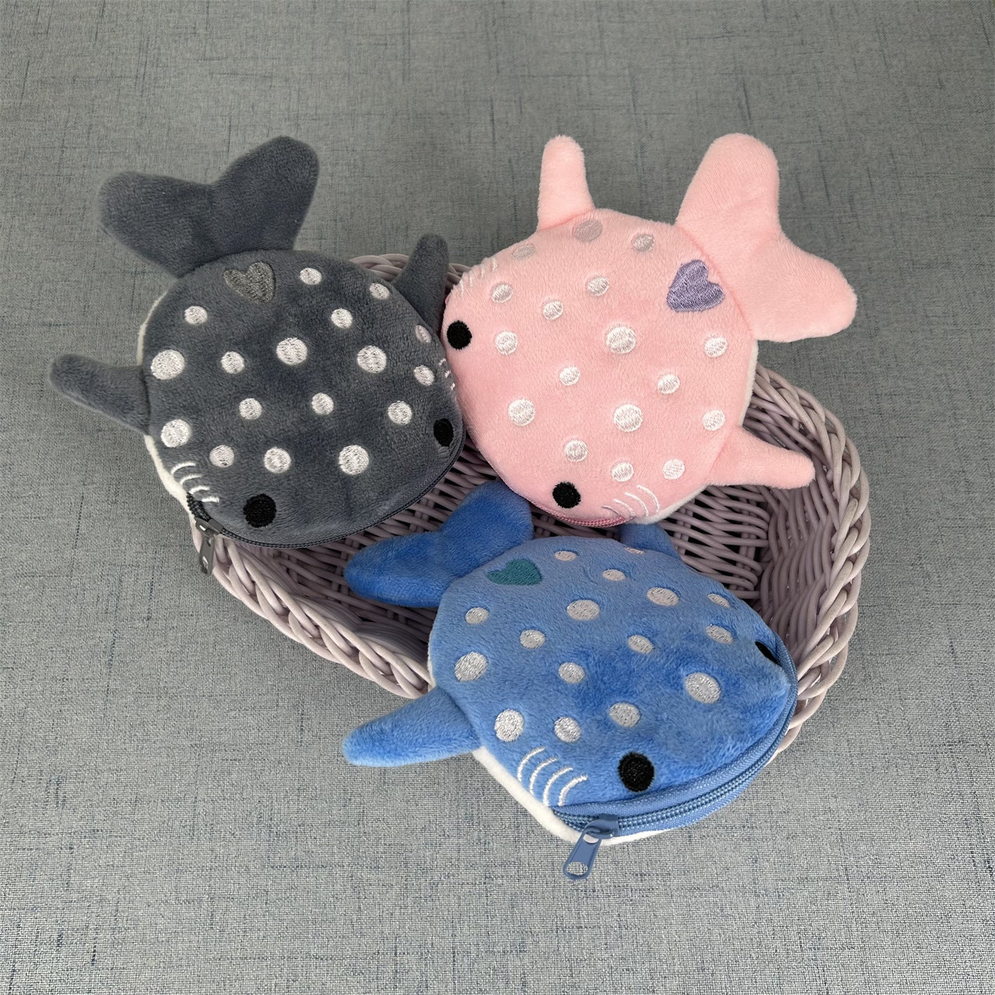 Women's Wallet Cute Plush Loving Heart Shark Coin Purse Children's Daily Storage Hair Ring Hairpin Carry Bag