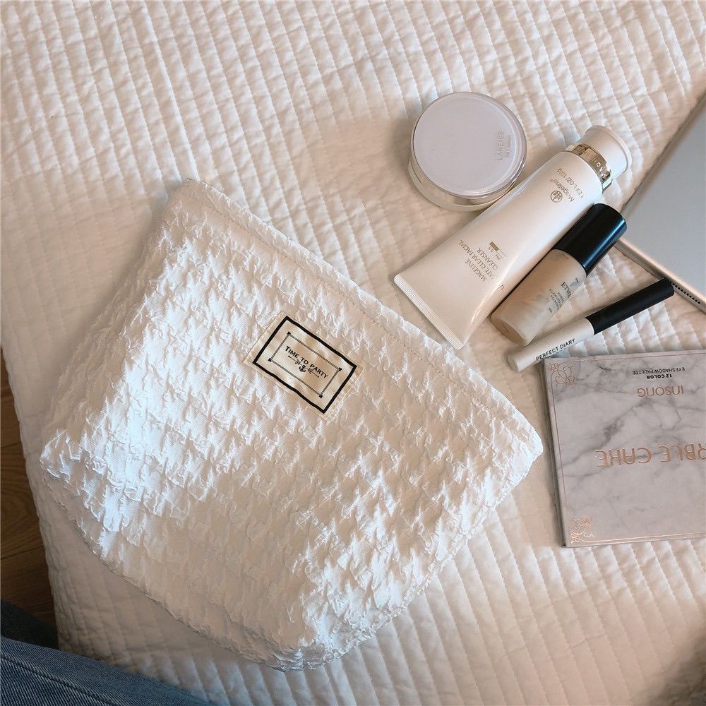 Ladies Cosmetic Bag Fashion Corduroy Contrast Color Striped Make-up Bag Cosmetic Bag Portable Travel Daily Storage Toiletry Bag