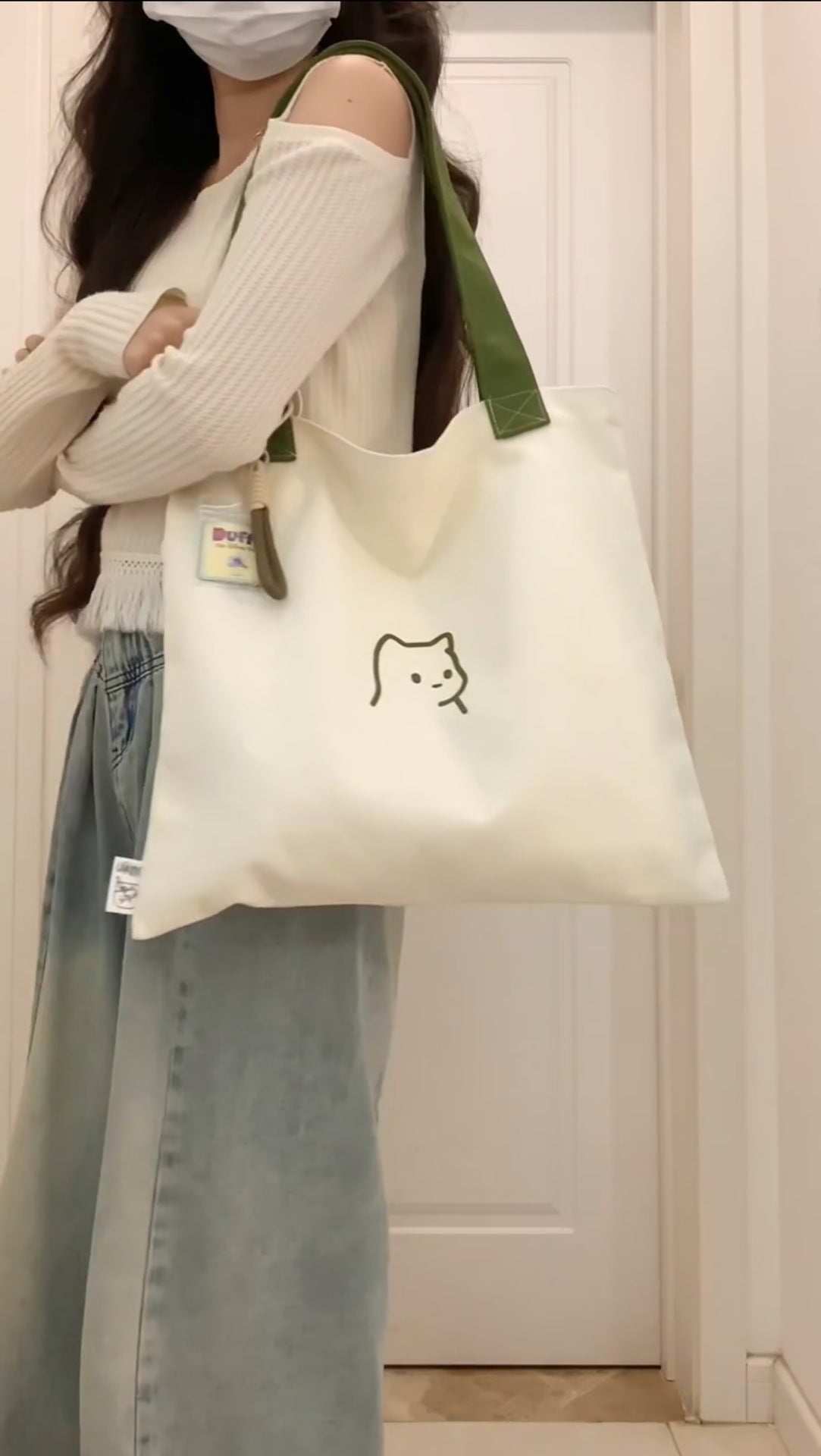 Cute Cat Print Canvas Tote Bag for Women, Large Capacity Shoulder Bag with Simple Design, Perfect for Daily Use and School