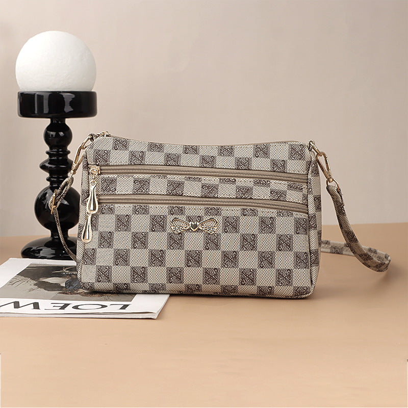 New Wide Bottom Large Capacity Korean Style Printed Shoulder Messenger Bag for Middle-Aged Mothers Women's Mobile Coin Purse