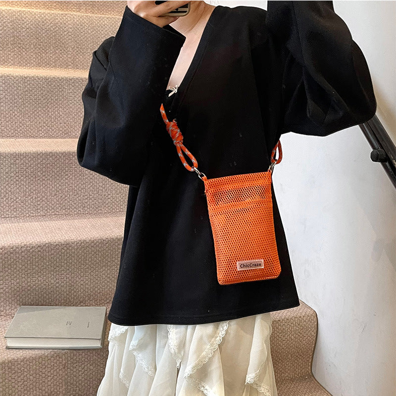 Sweet Fresh Cell Phone Bag Women's Summer New Hollow Shoulder Bag Crossbody Mesh Portable Storage Bag