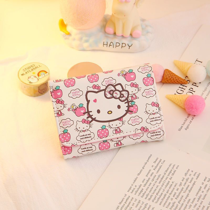 Wallet Female Cute Japanese Style Short Cartoon Fresh Girl Heart Folding Children Princess Hello Kitty Coin Purse