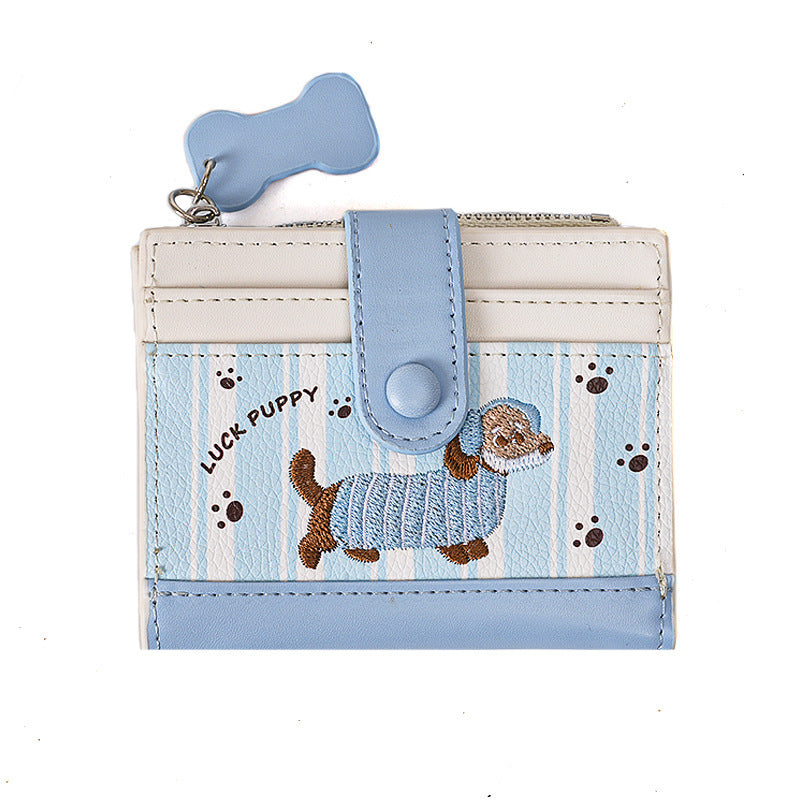 Cute Dachshund Card Holder with Embroidery Design, Waterproof PU Wallet for Women, Fashionable Daily Use