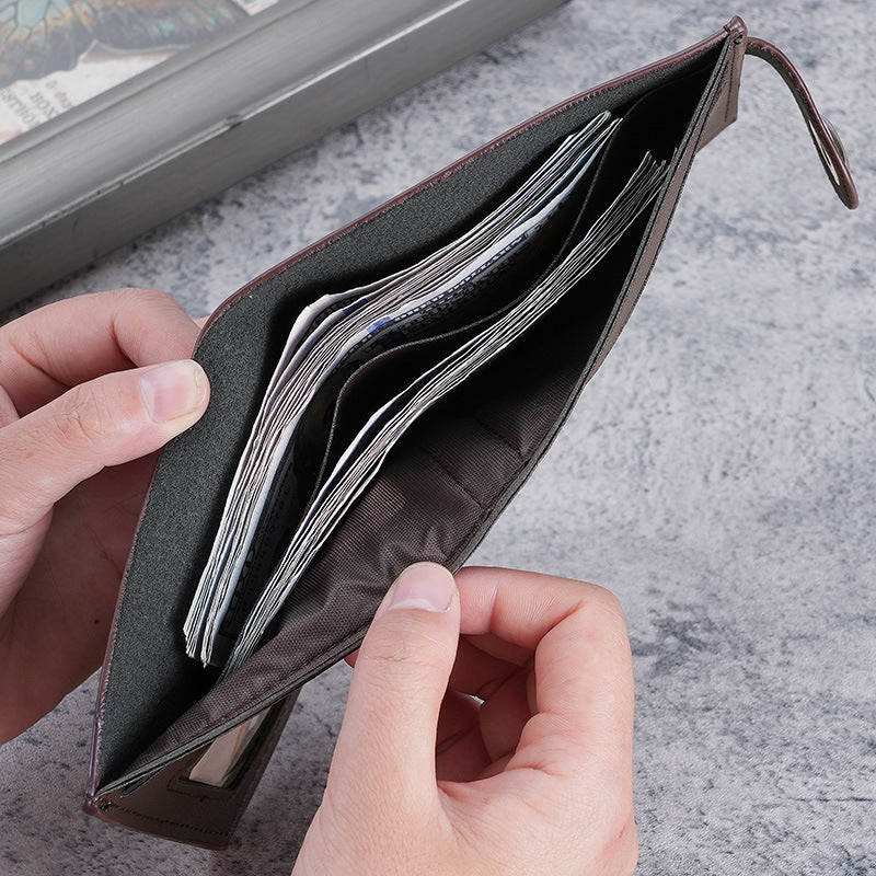 Men's Fashionable Compact Wallet with Multiple Card Slots and Secure Button Closure for Everyday Use