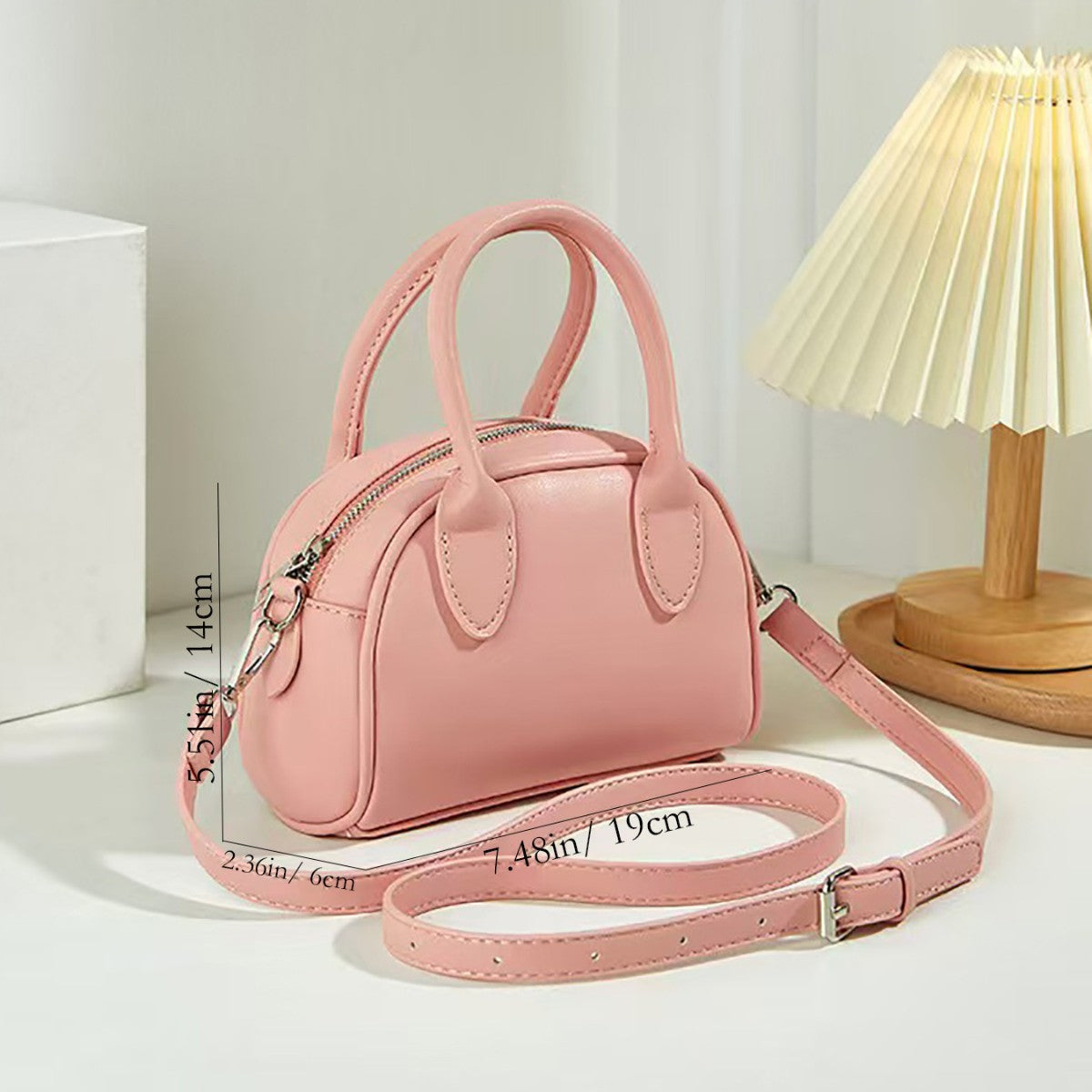 Chic Minimalist Boston Bag Women's Handheld Crossbody Shell Shape PU Leather Fashion Everyday Style