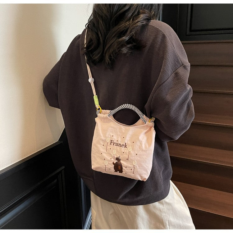 Cute Embroidered Nylon Crossbody Phone Bag Daily Commuter Bear Pattern Design