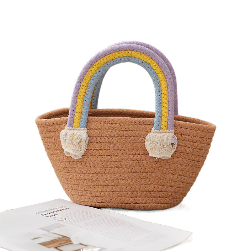 Sunflower Cotton String Woven Bag Straw Bag Baby Birthday Party Portable Cloud Beach Bag Basket