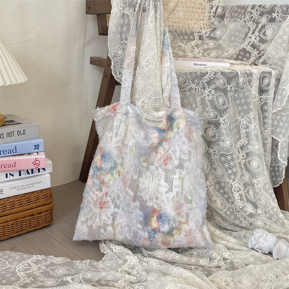 Chiffon Canvas Bag Women's Fresh Gentle Fairy Tulip Shoulder Large Capacity Handbag