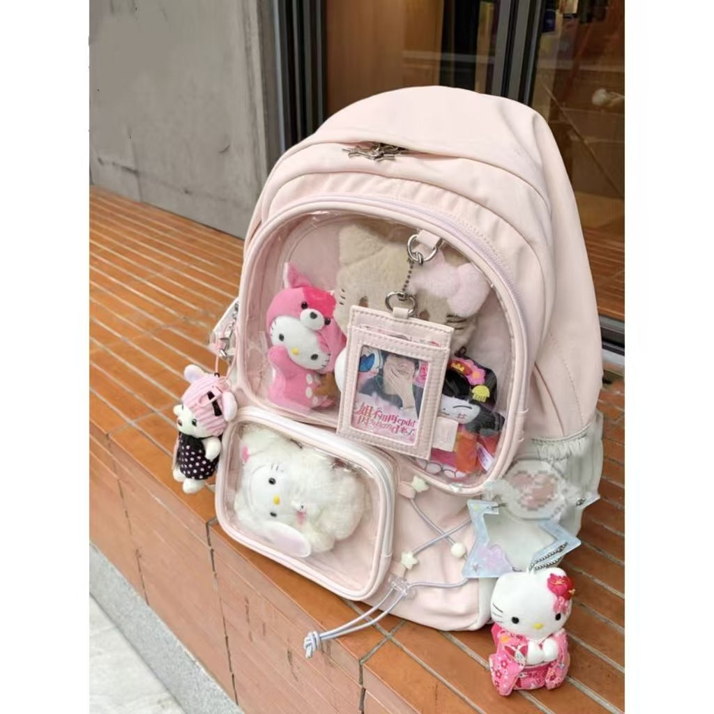 New Backpack Student Lightweight Cute Large Capacity Japanese Schoolbag PVC Pocket Display Design