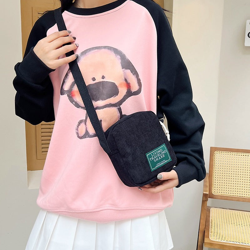 2026 New Korean Style Corduroy Mini Square Shoulder Bag with Braided Tassel and Zipper Closure for Daily Fashion